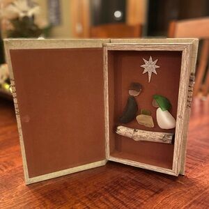 Sea Glass Nativity Scene in Decorative Book Box